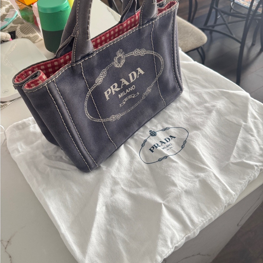 Prada Canapa Denim Navy Tote